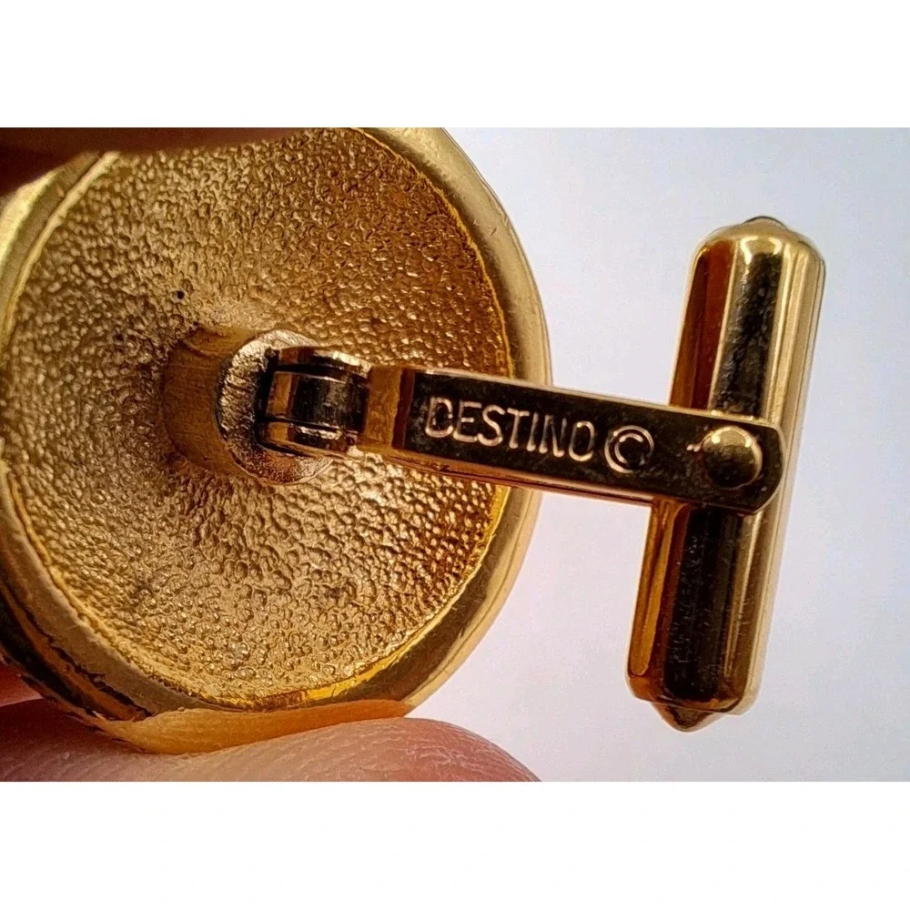 Vintage Christian Dior by Destino Gold Tone Cufflinks, Black Onyx Cabochon